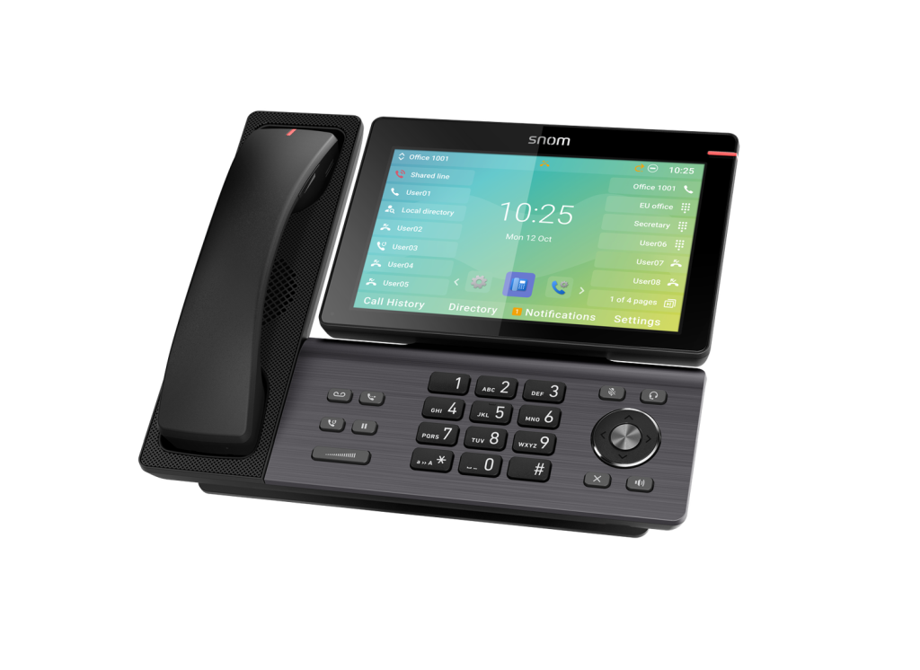 Snom D895M IP-Tischtelefon mit integriertem DECT-Hörer und 8-Zoll-Touchdisplay